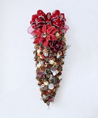 ＜Atelier Maison Deco＞＜Ｓｎｏｗｆｌａｋｅ　Ｆｌｏｗｅｒ＞ポインセチアと木の実の華やか壁掛け